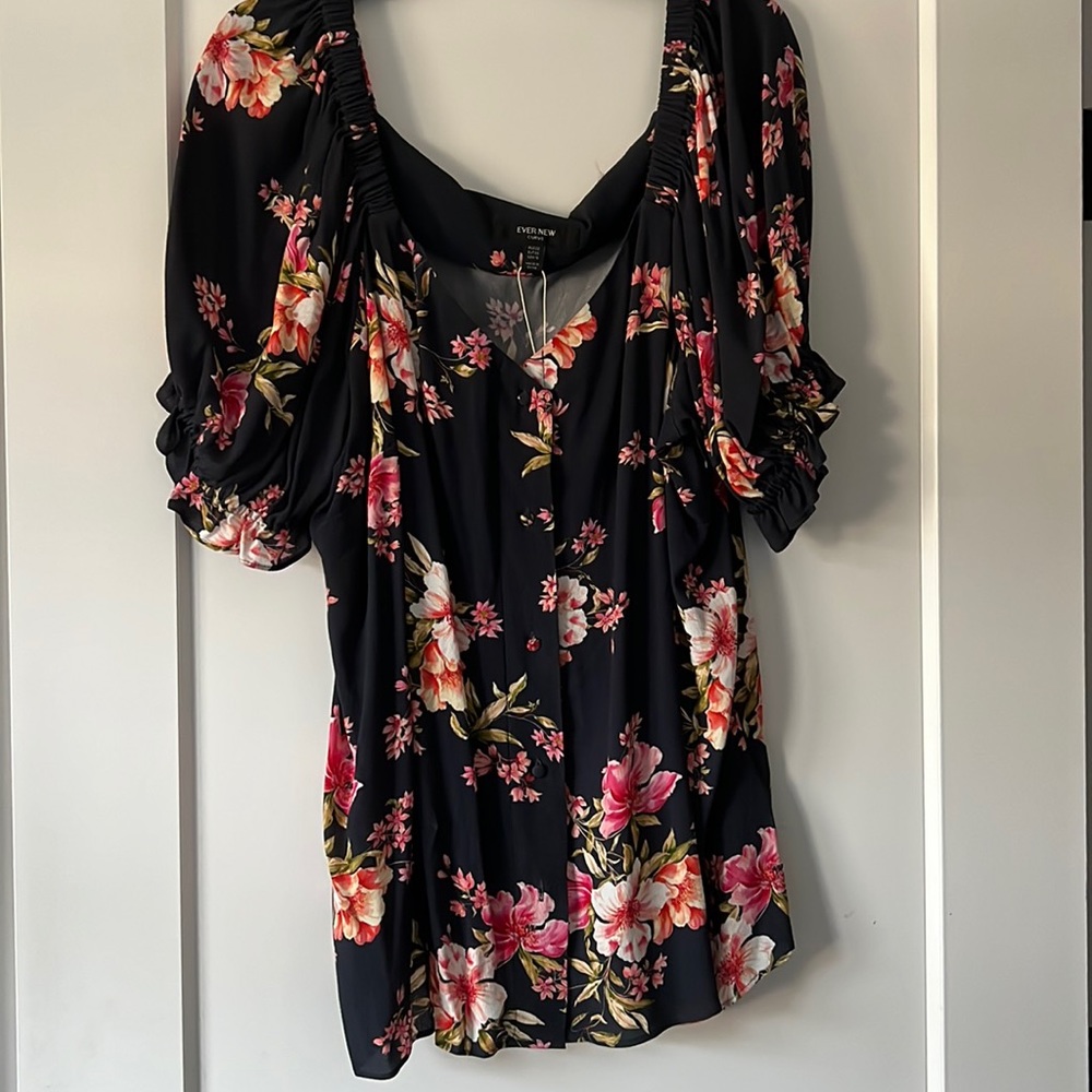 New ever new curve blue floral blouse top short sleeve 18